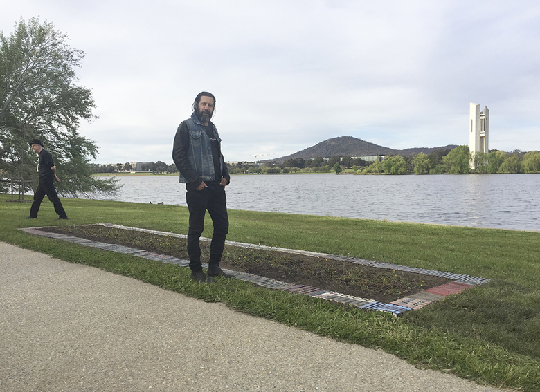 installation view: Archie Moore - Crop (Noun/Verb), 2016 | Contour 556 | Harris and Hobbs Public Projects | foreshore of Lake Burley Griffin, Canberra